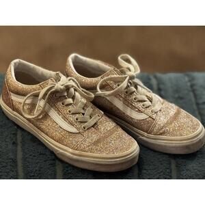 Little Girls VANS Gold Glitter Sneakers Juniors 5 Used